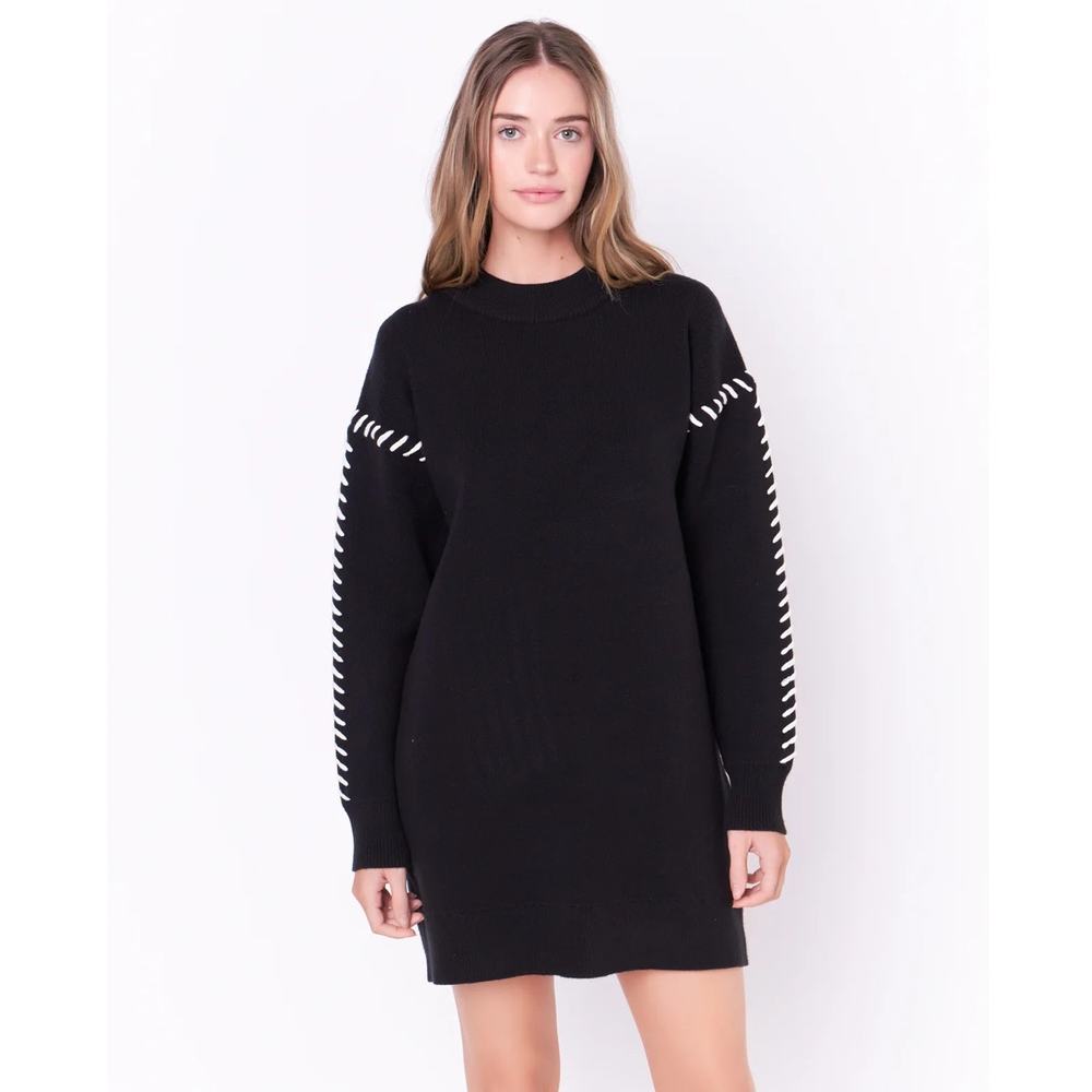 English Factory SZ Medium Whip Stitched Knit Mini Dress Black & White EUC $120